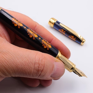Italian Renaissance Art Fountain Pen with Florence Lily Flower and Vermeil Gold Grip