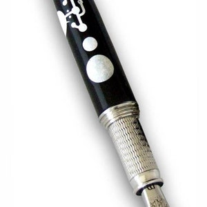 Unique UFO Fountain Pen, Crop Circle Engraved, 925 Sterling Silver Grip, Made in Italy