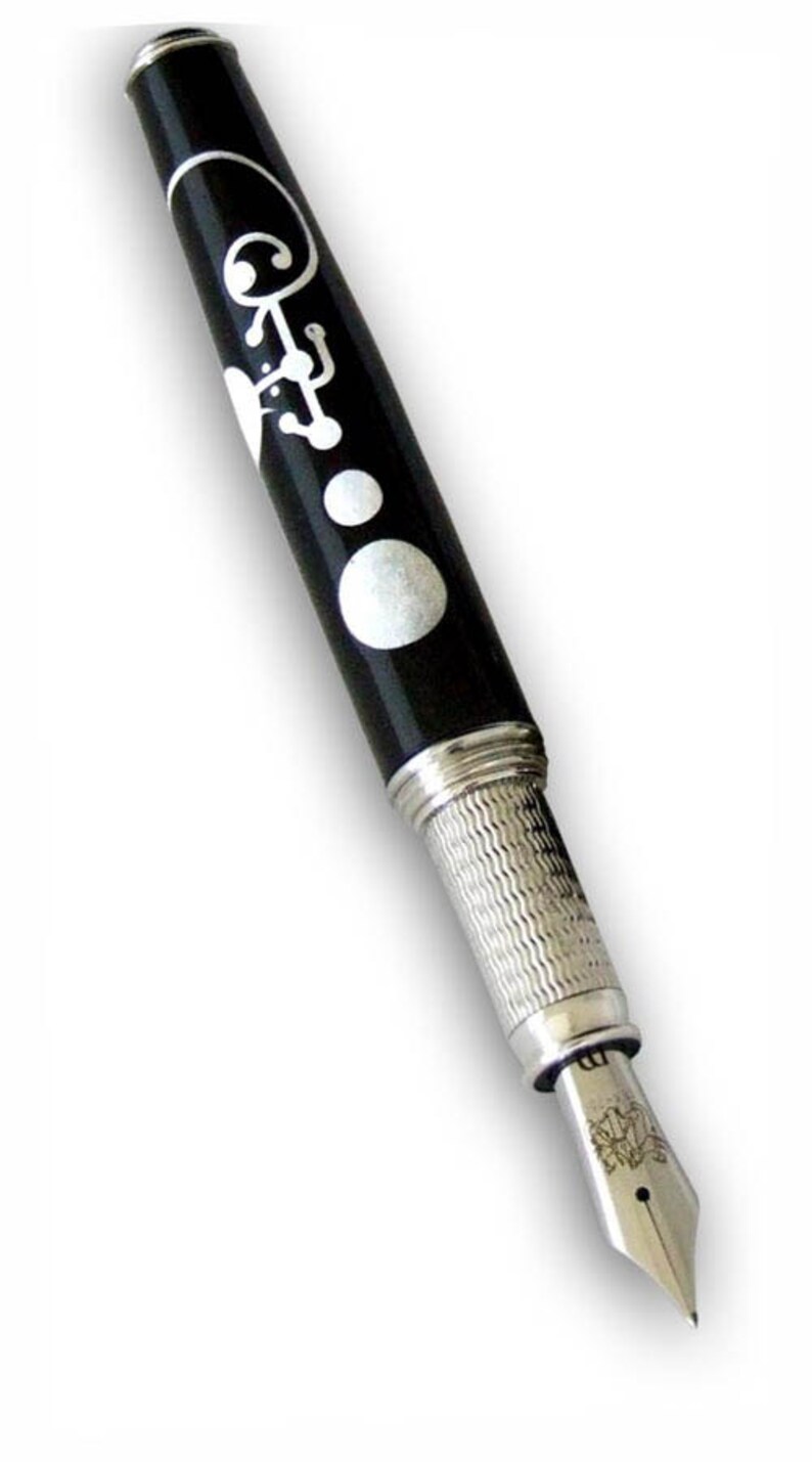 Unique UFO Fountain Pen, Crop Circle Engraved, 925 Sterling Silver Grip, Made in Italy