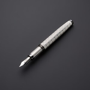Handmade Solid Silver 925 Fountain Pen – Chessboard Guilloché & Black Gold Plating
