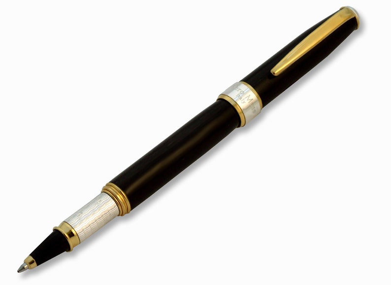 Handmade Horn Rollerball Pen for Him Natural Indian Buffalo Horn Sterling Silver Handturned in Italy