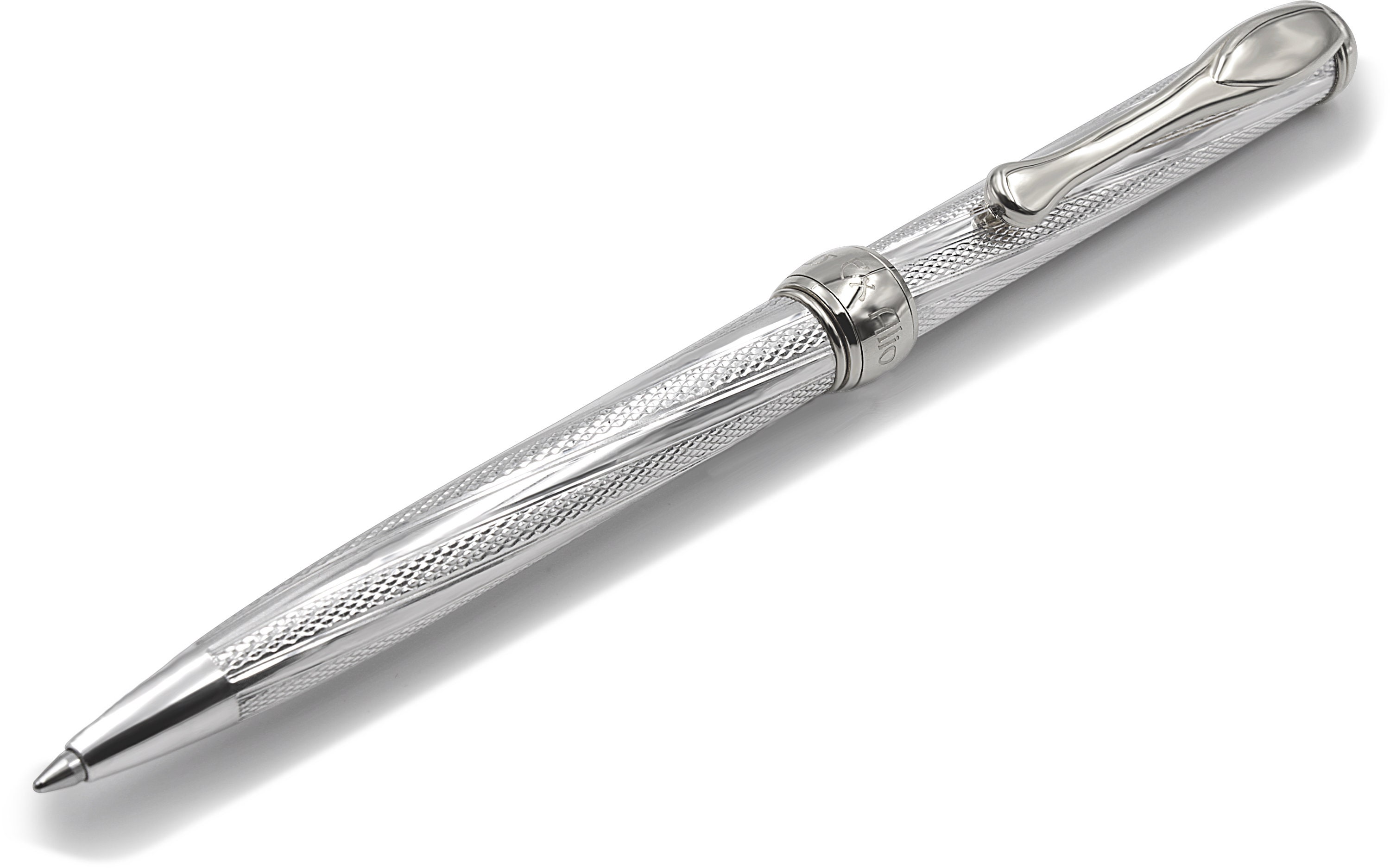 Handcrafted Sterling Silve Ballpoint Pen With Italian Artisans Guilloché  Gold Plated Details 