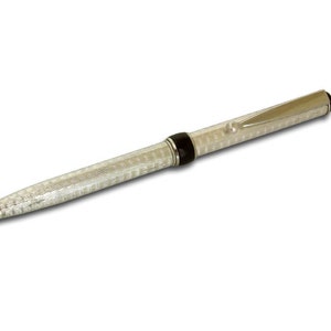 Penna a Sfera in Argento con Incisione Moire Marchio 925 Fatta a Mano in Italia