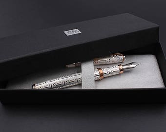 Handmade Fountain Pen Sterling Silver 925 Pen & The City Made in Italy Rose Gold Plated Trimmings