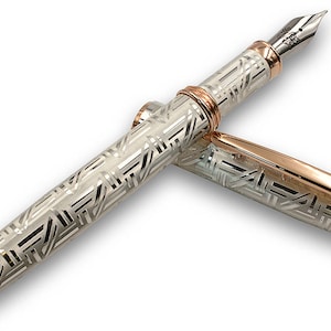 925 Silver Fountain Pen with Red Gold-Plated Details - Pen & The City Collection - Handcrafted in Italy