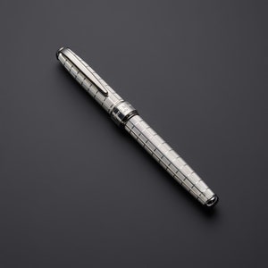 Handmade Solid Silver 925 Fountain Pen – Chessboard Guilloché & Black Gold Plating