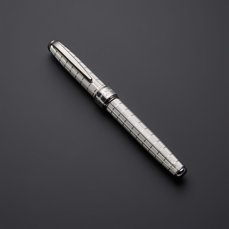 Handmade Solid Silver 925 Fountain Pen – Chessboard Guilloché & Black Gold Plating