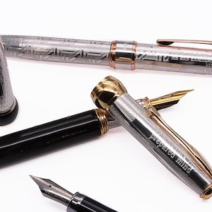 Handmade Solid Silver 925 Fountain Pen – Chessboard Guilloché & Black Gold Plating