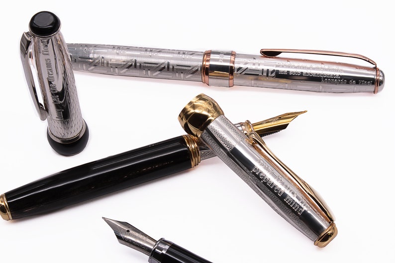 Handmade Solid Silver 925 Fountain Pen – Chessboard Guilloché & Black Gold Plating