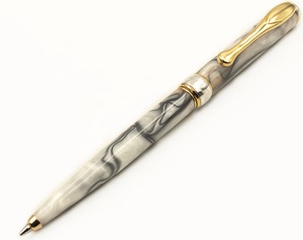 Handcrafted Mechanical Pencil White & Grey Resin Made in Italy