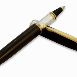Stylo roller fait main, corne de buffle indienne naturelle, poignée en argent sterling Italie