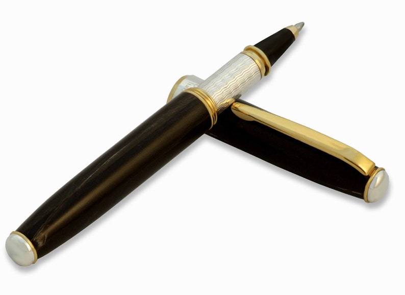 Handmade Horn Rollerball Pen for Him Natural Indian Buffalo Horn Sterling Silver Handturned in Italy