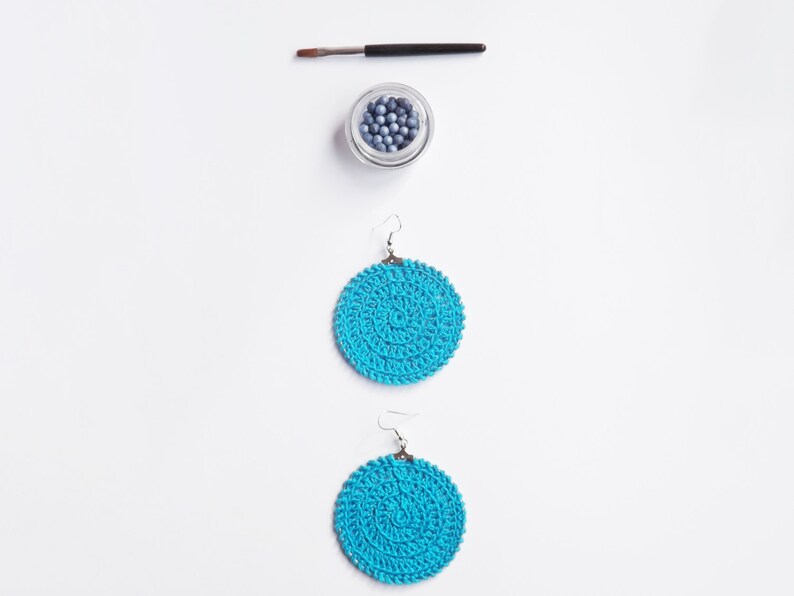 Hoops Deep sky blue Crochet Earrings Lace Doily Crocheted image 0