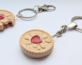 Jammie Dodger choice of bitten or non bitten - keyring keychain key ring necklace food imitation polymer clay