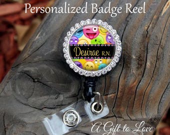 SALE! Personalized Badge Reel - Gift for Nurse - Gift for Teacher - Smiley Emojis