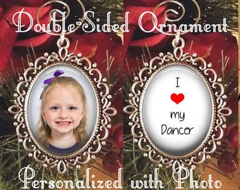 SALE! ! Double-Sided Personalized Christmas Ornament with Photo - I love my Dancer - Photo Ornament-  - Cyber Monday