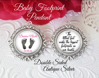 SALE! Double Sided Baby Footprint Pendant - Personalized with name and date of birth