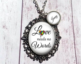 SALE! ! Autism Awareness Pendant personalized with name - Love needs no Words