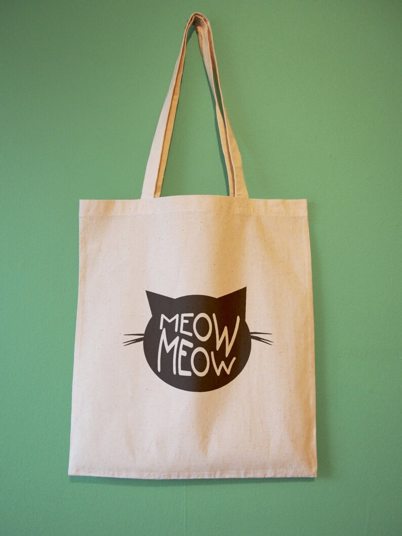 Meow Natural Cotton Cat Tote Bag Choose from 2 different | Etsy