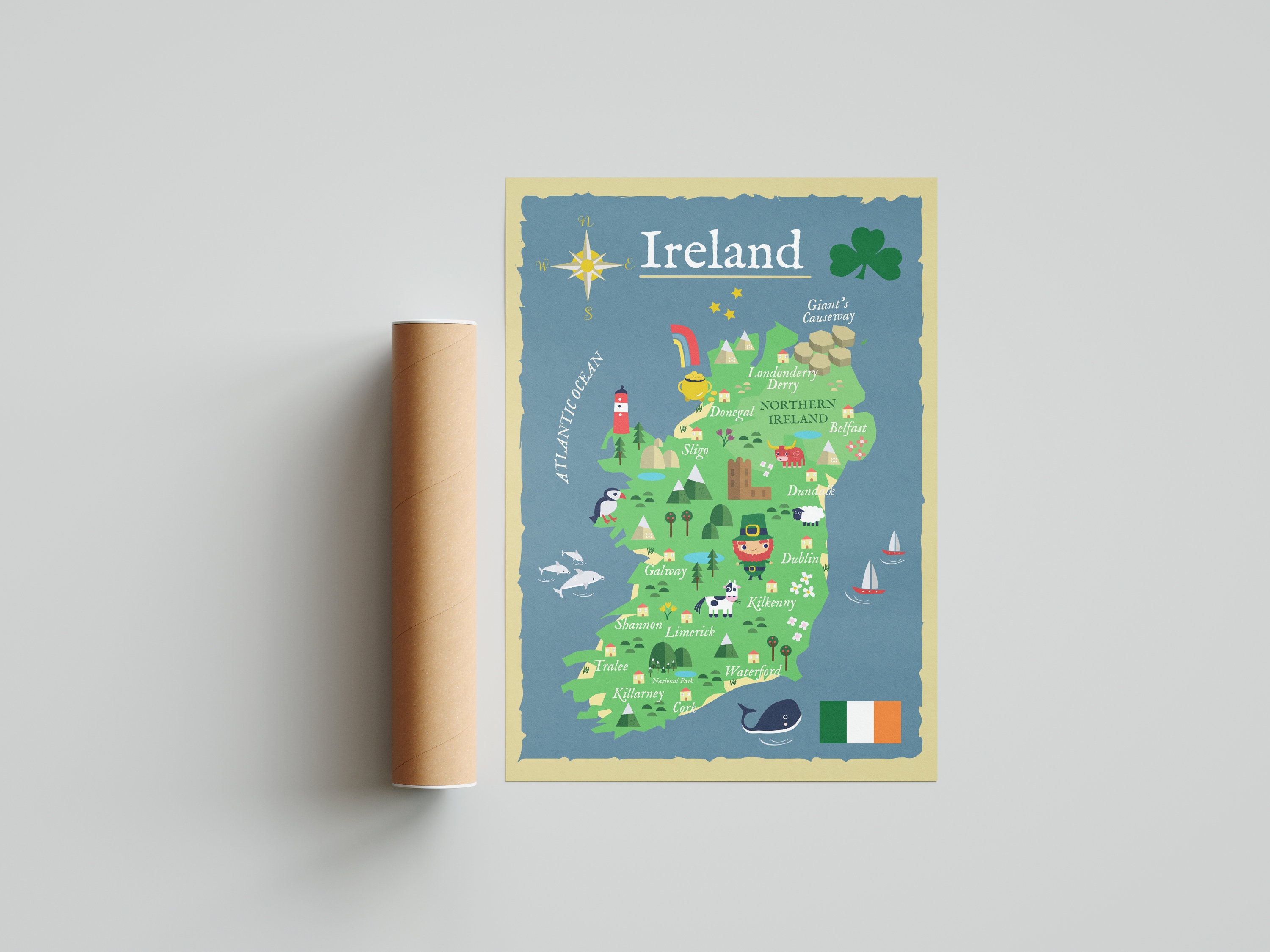 Fun Illustrated Kids Map of Ireland Irish Poster for Etsy