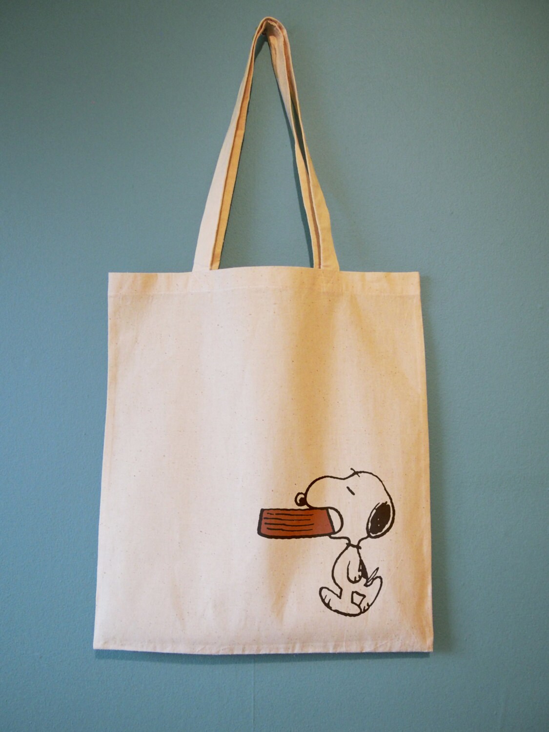 Hungry Snoopy Carrying His Dog Bowl Natural Cotton Tote Bag Etsy