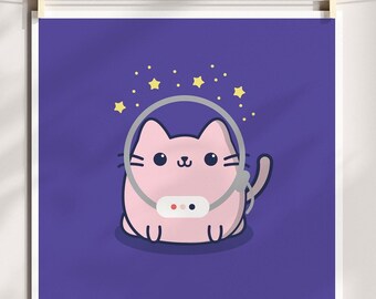Quantum Physics Science Gifts - Space Cat - Square Print Science Cat Card - Kawaii Science, Quantum Mechanics, Astronomy, Cat Astronaut