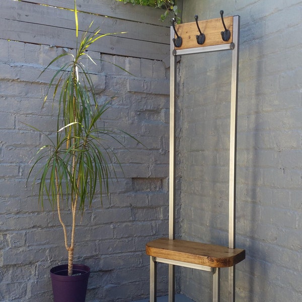 Narrow Coat stand hallway bijou coat rack with seat and shoe storage ideal for porch industrial chic