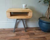 Side table Retro style slim table or bedside table mid century style light oak finish