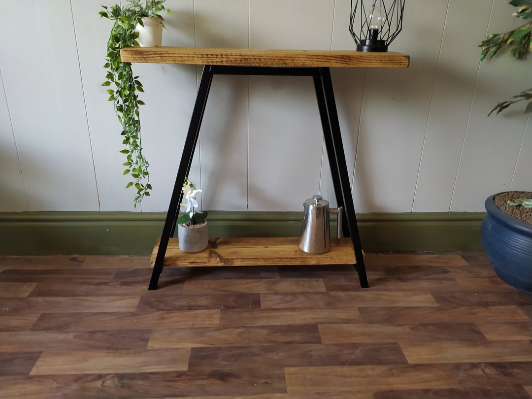Console Table, Tall Hall Table With Shelf, Solid Wood Entryway Table