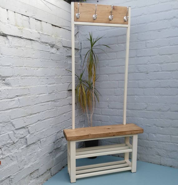 Coat Stand With Bench Seat Double Shelf Shoe Storage Etsy