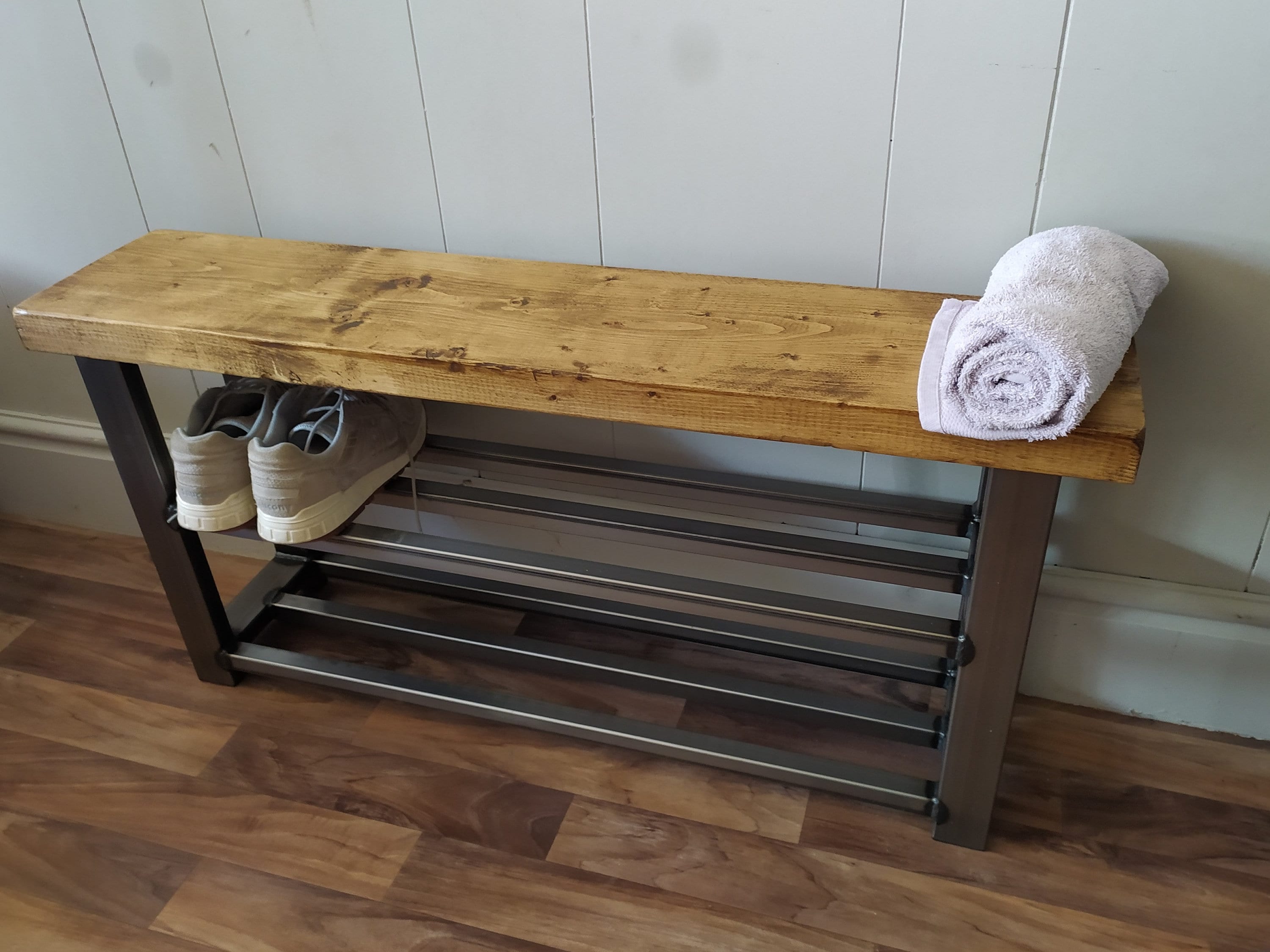Bench with two shelf shoe rack to base 90 cm Shoe rack bench