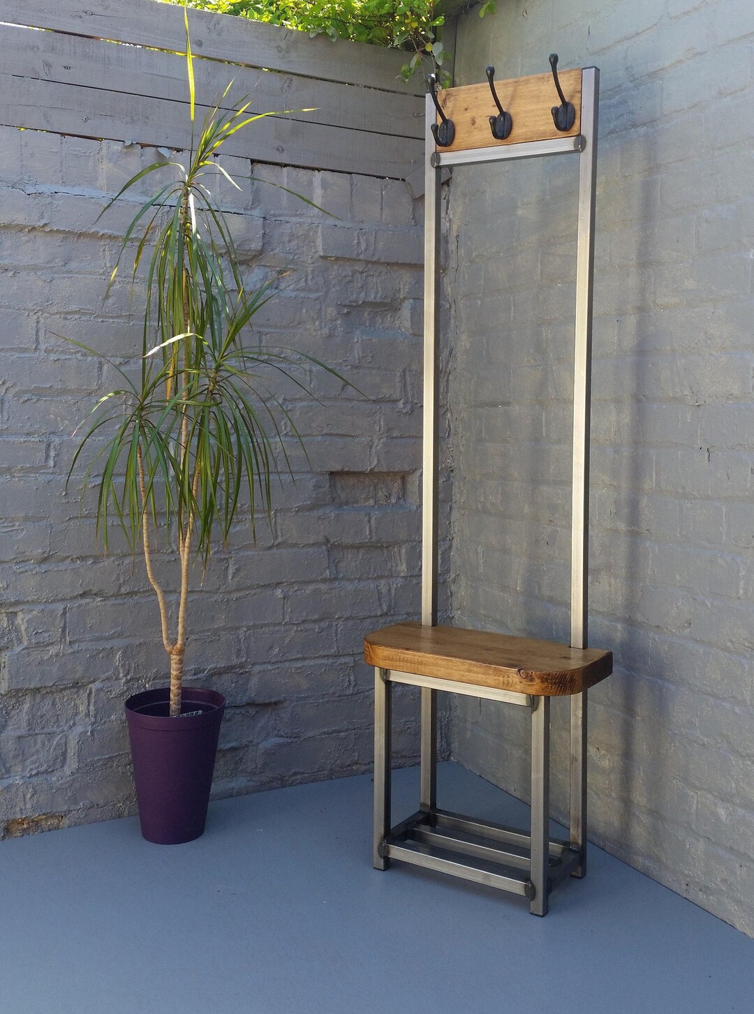 Narrow Coat Stand Hallway Bijou Coat Rack With Seat and Shoe Storage Ideal for Porch Industrial
