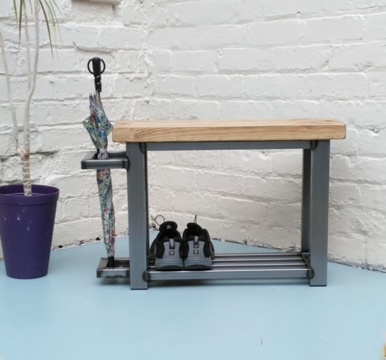 Hallway bench with shoe storage to base & umbrella stand to Etsy