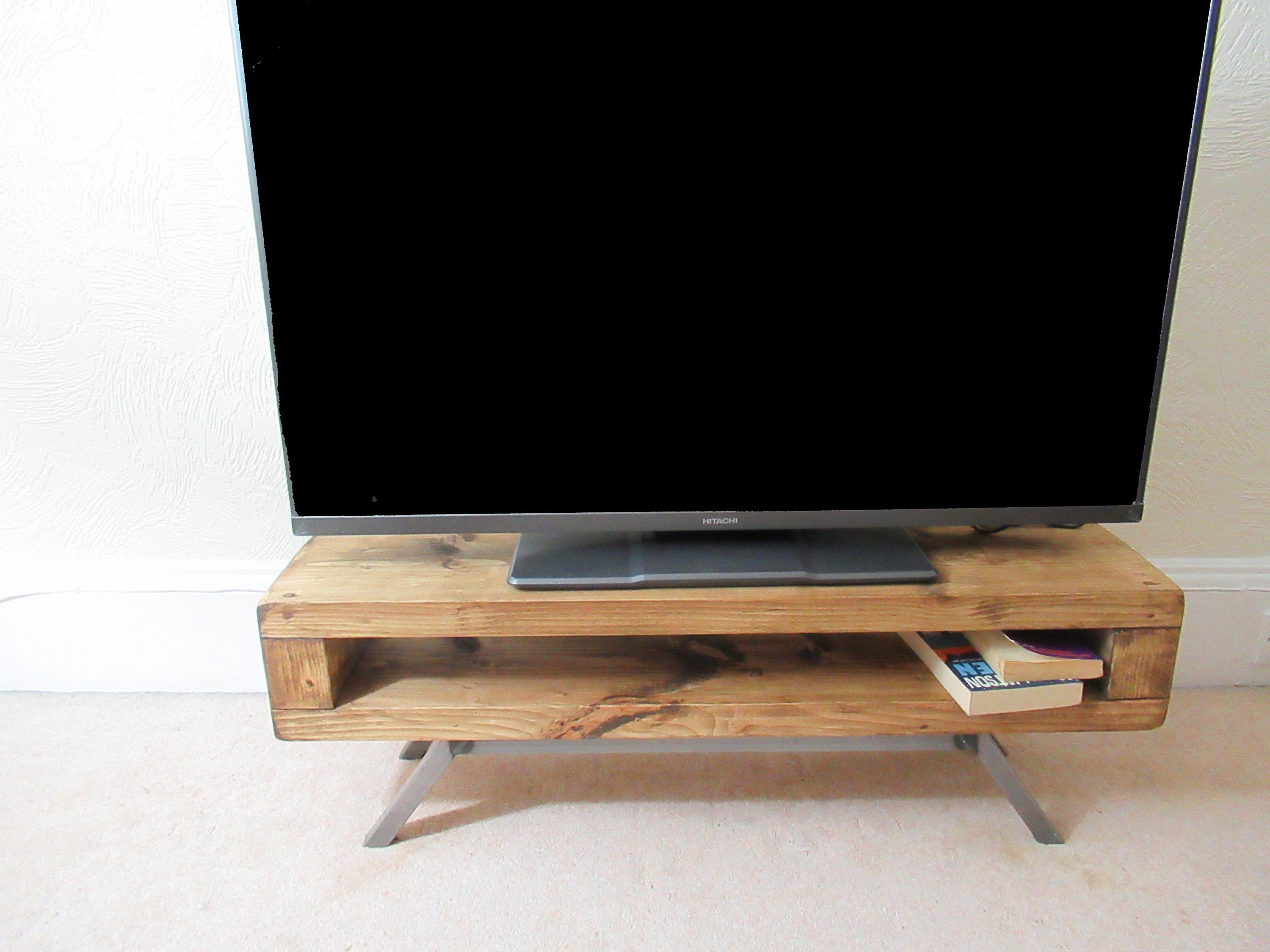 Tv unit Narrow rustic industrial mid century tv stand Etsy