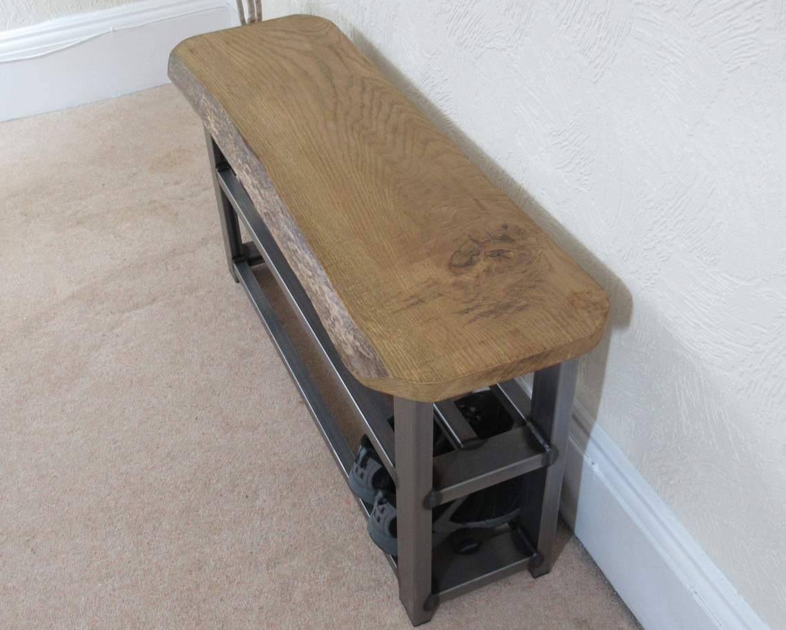 Oak shoe bench with two shelf shoe storage to base solid oak Etsy