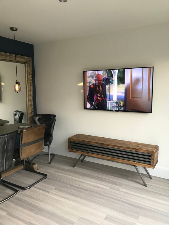 Tv Stand Large 150 Cm Wide With Drop Down Grid Front Rustic Etsy