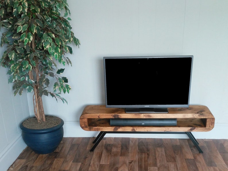 Tv Stand Narrow Retro Style With Black Frame Rustic Tv Unit Etsy UK