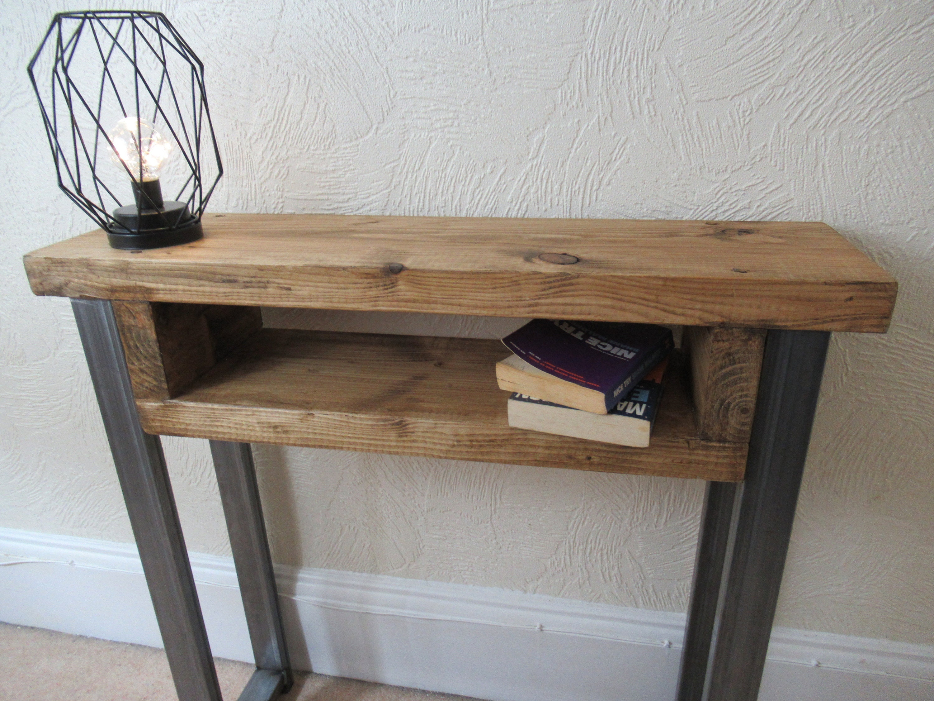 Console Table Chunky Wood With Small Shelf Contemporary Rustic Etsy UK