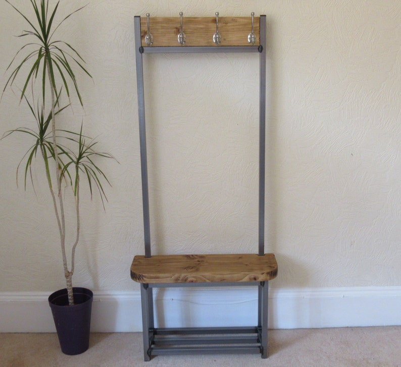 Narrow Coat stand hallway 4 Satin nickel hooks Etsy