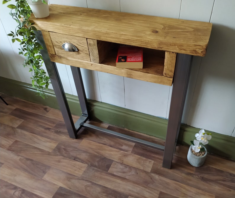 Console Table Chunky Wood With Small Drawer Contemporary - Etsy UK