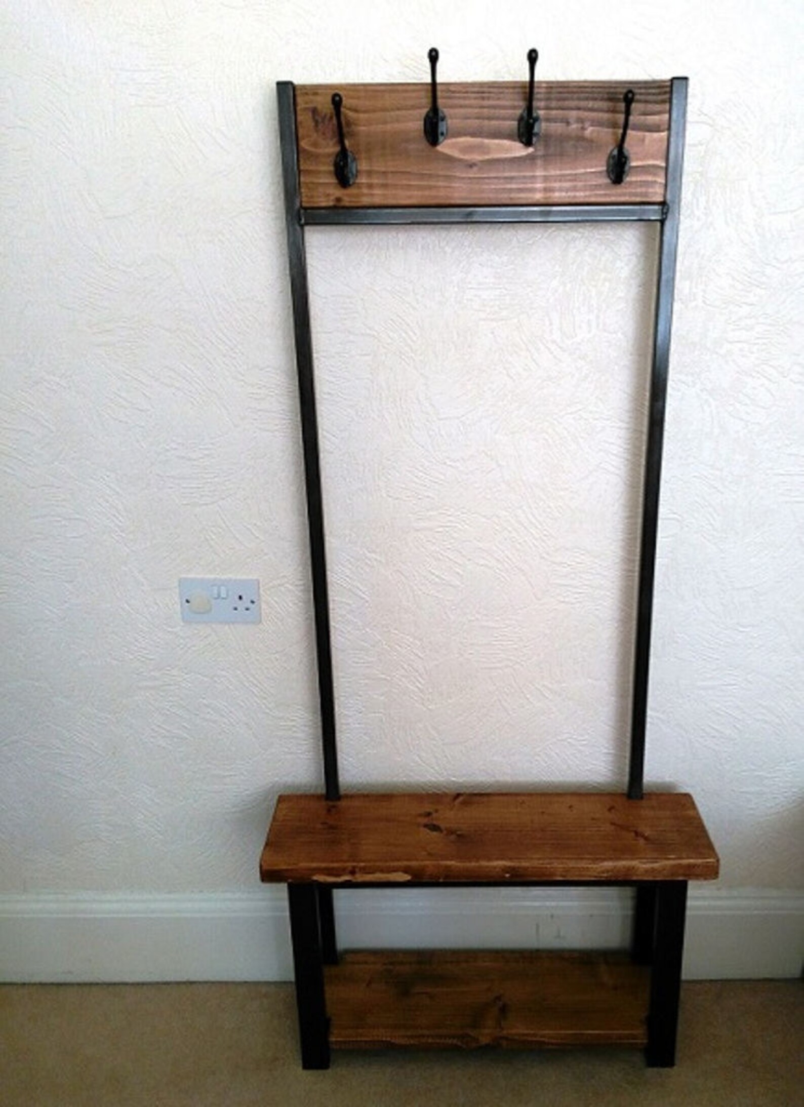 Coat stand tall hallway coat rack rustic oak and metal Etsy
