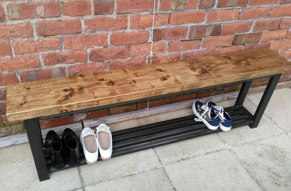 Large Entryway Hallway Bench With Grid Base Shoe Rack 150 Cm Etsy