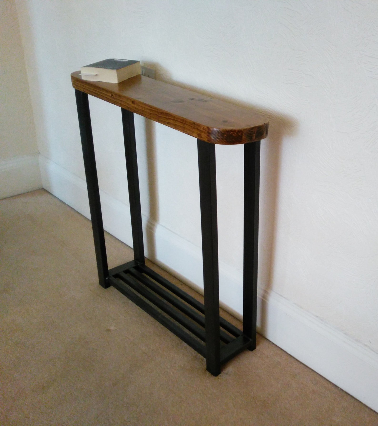 Console table rounded edge top with metal storage shelf to Etsy