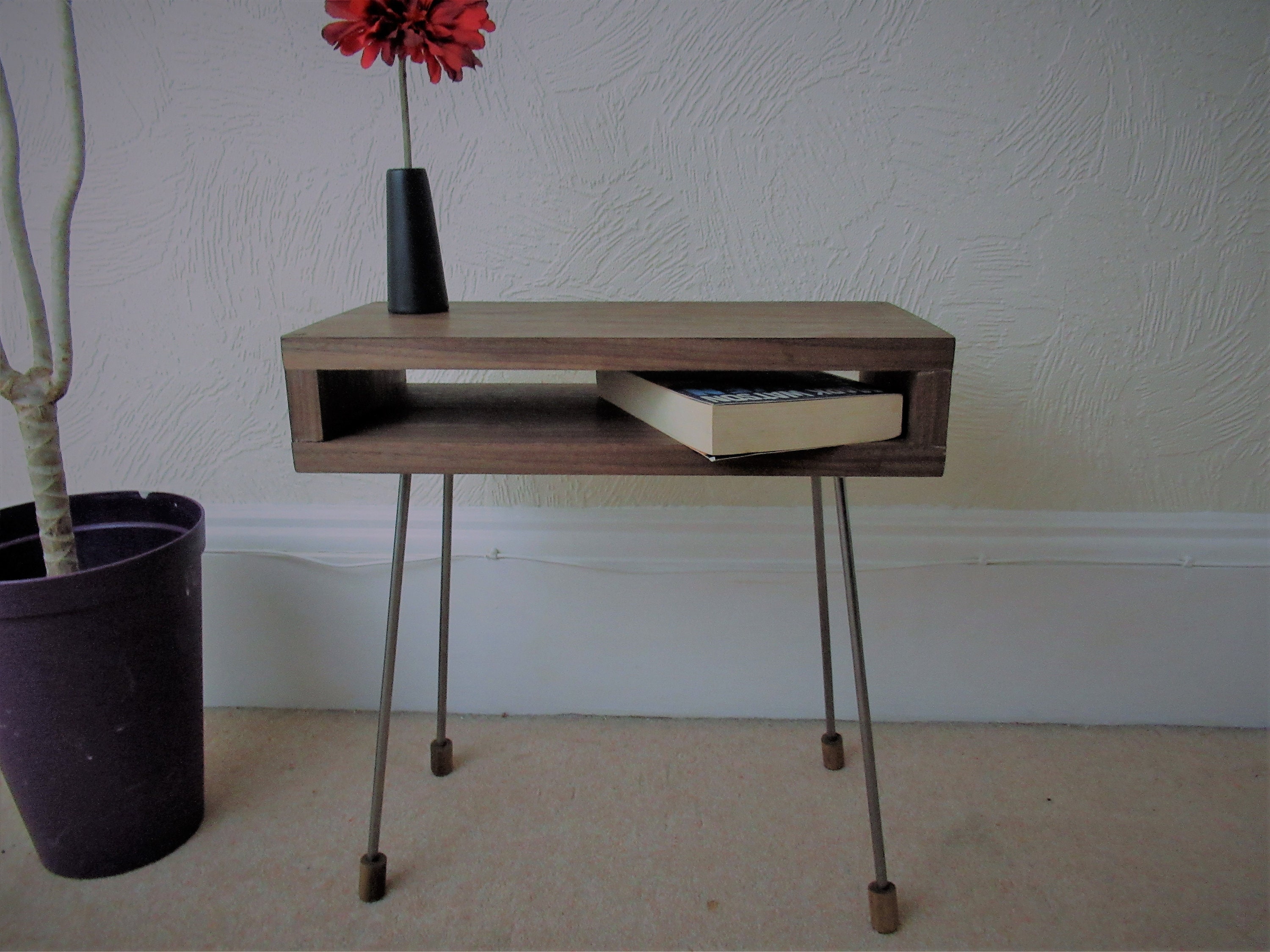 Walnut Slim Side Table Bedside Table Night Stand Thimble Etsy