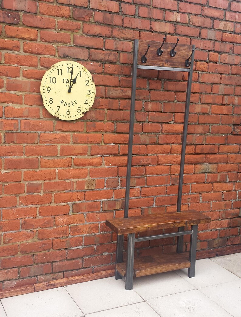 Coat Stand Tall Hallway Coat Rack Rustic Oak And Metal Etsy