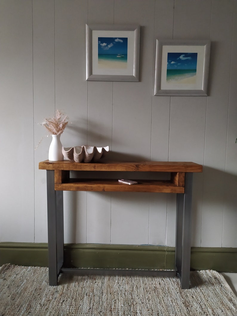Console Table Chunky Wood With Small Shelf Contemporary Rustic - Etsy UK
