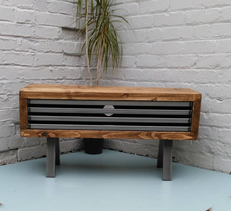 Tall Tv Stand Rustic Industrial Tv With Metal Grill to Etsy UK