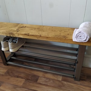 Shoe rack bench, double shelf shoe storage, bench seat