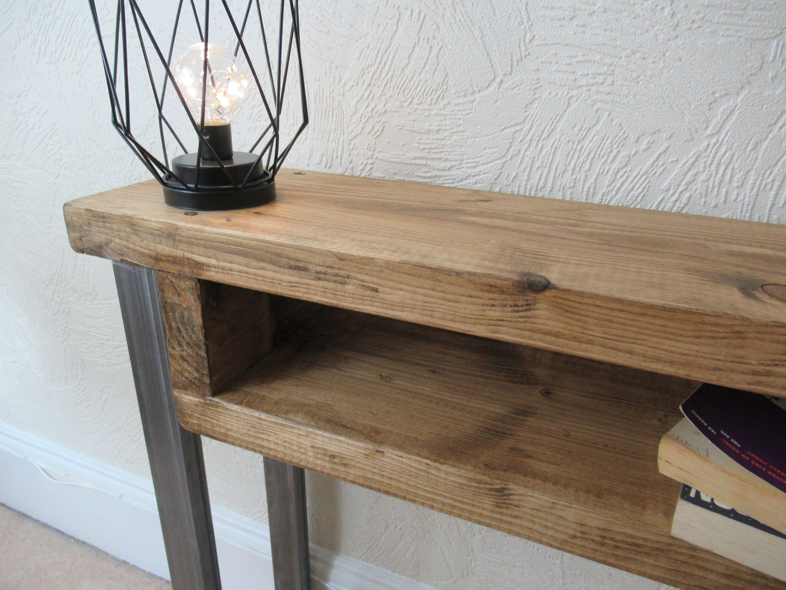 Console Table Chunky Wood With Small Shelf Contemporary Rustic Etsy UK