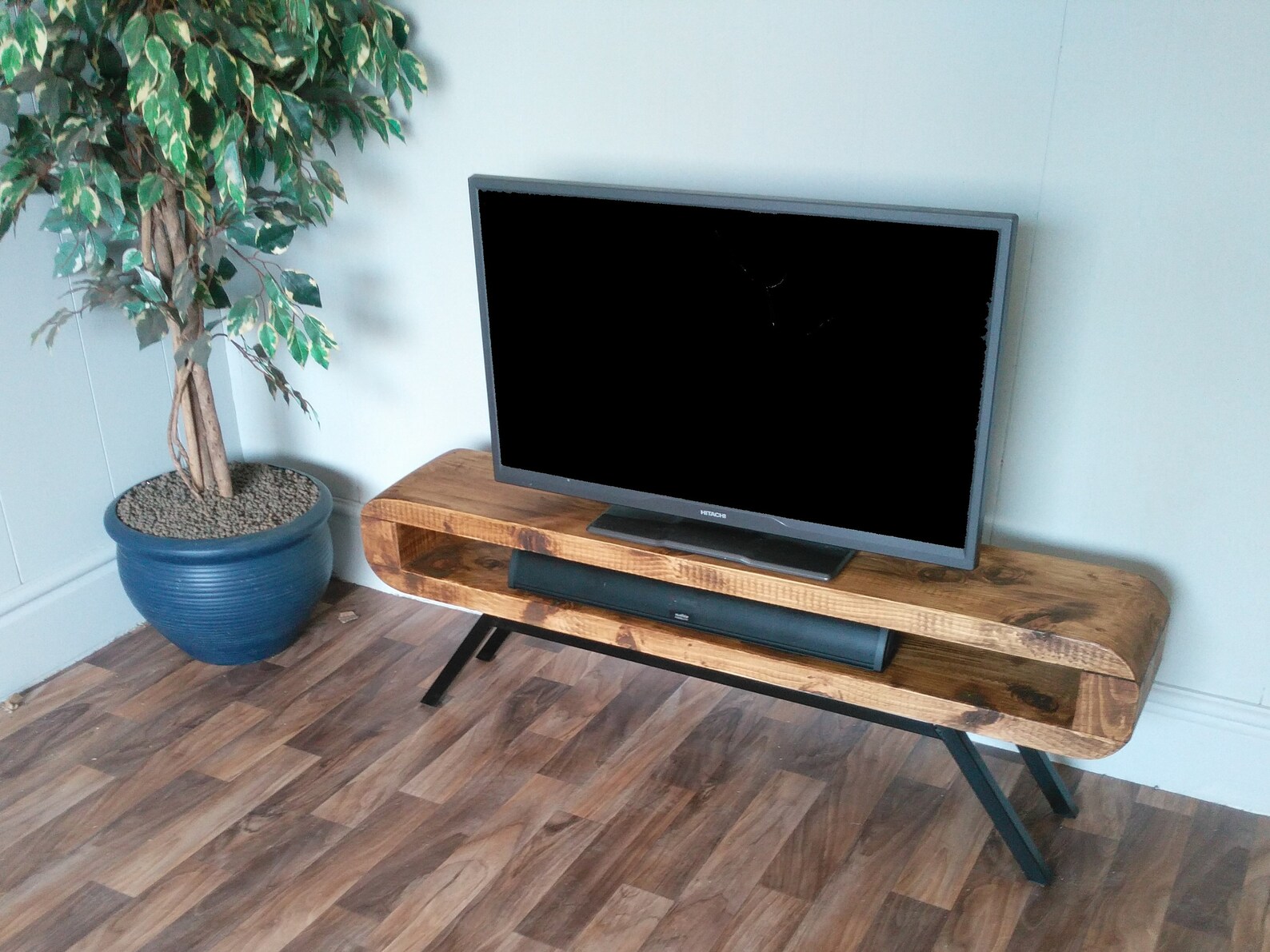 Tv Stand Narrow Retro Style With Black Frame Rustic Tv Unit Etsy Ireland